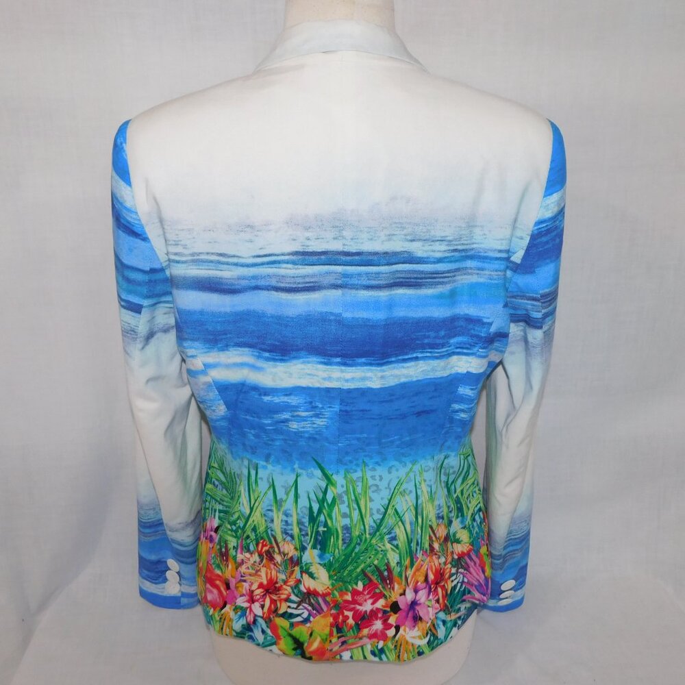 SCAPA Lauren Perre Womens 12 Floral Ocean Scene White Blue Blazer Jacket - Picture 8 of 11